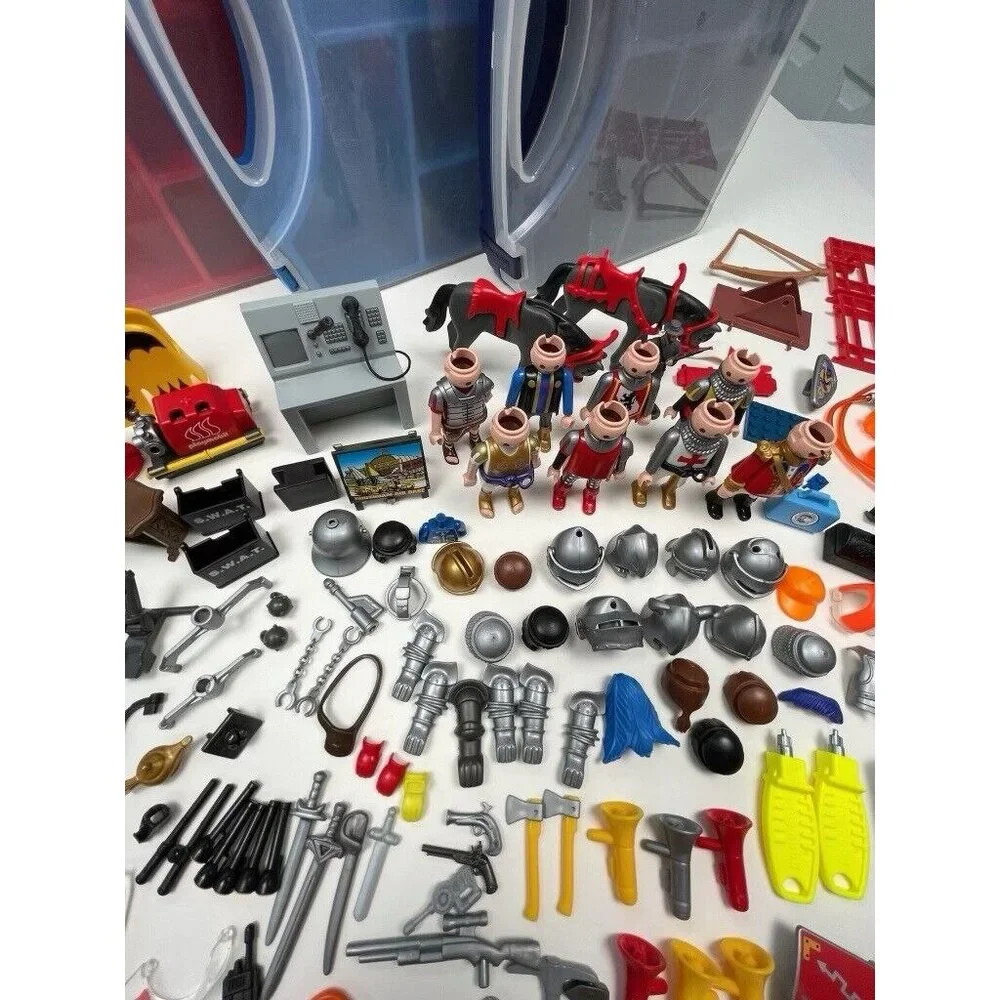Huge VTG PLAYMOBIL LOT 179+ Figures Accessories & Cases S.W.A.T. Police Knight